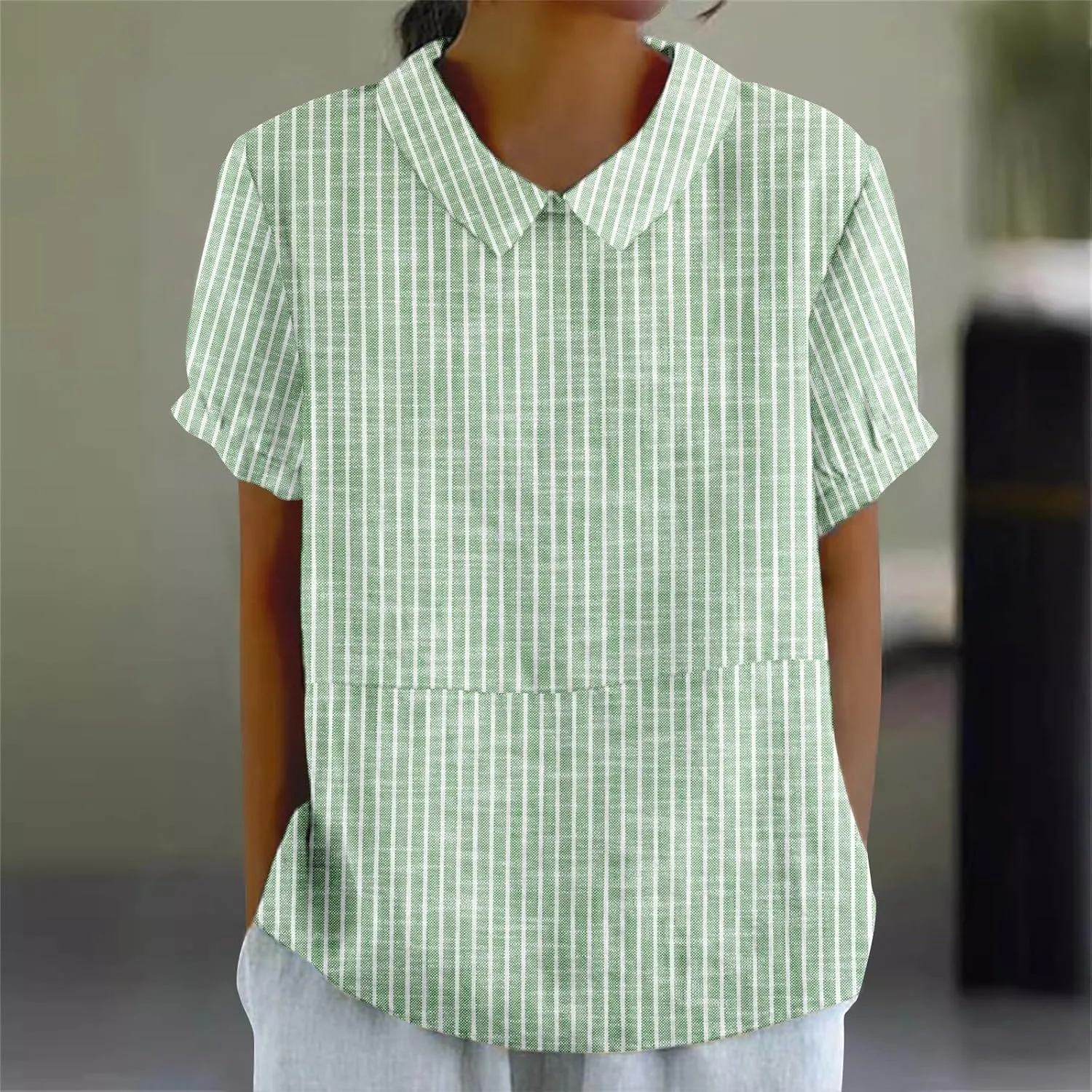 Womens Blouse Thin of Breathable Cotton and Linen Loose Large Size Thin Lapel Summer Retro Embroidered 3/4 Sleeve Tops
