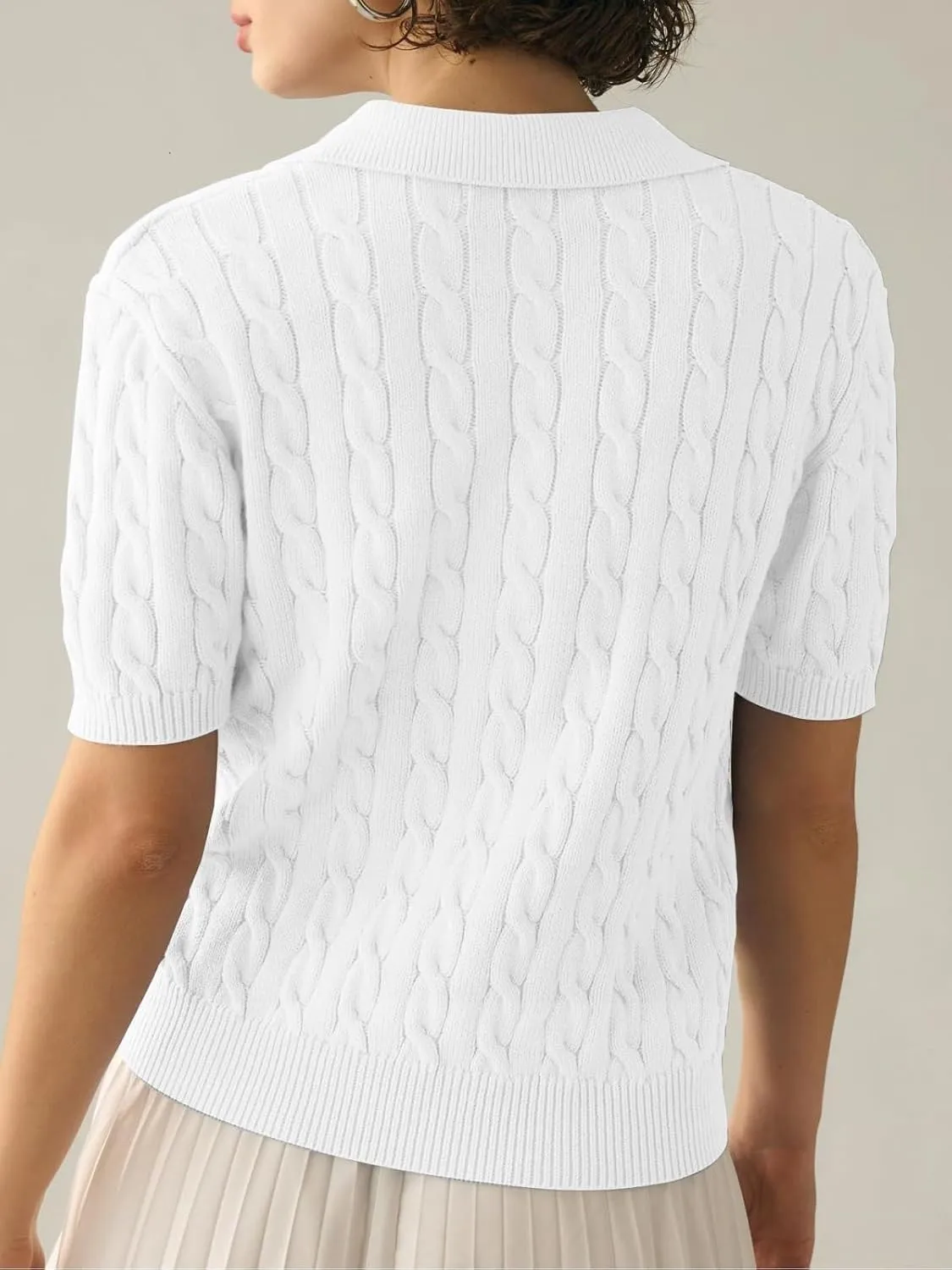 Womens Cable Knit Pullover Sweaters Solid Collared V Neck Elegant Boho Chic Casual Top Sweater