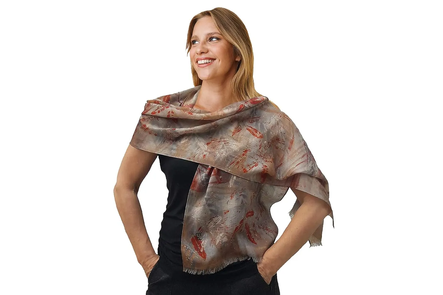 Womens Cashmere Scarf in Beige and Orange, Thin Light Soft Scarfs, Any Weather Trendy Fashion Designer Shawl, Cute Gift for Women Who Has Everything