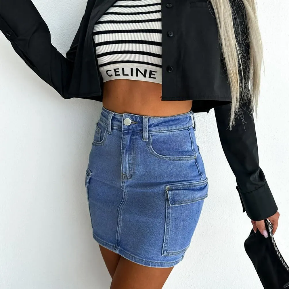 Women's Casual Loose Summer Jeans Shorts, Short with Pockets and Buttons A-Line Summer Chic Stretch