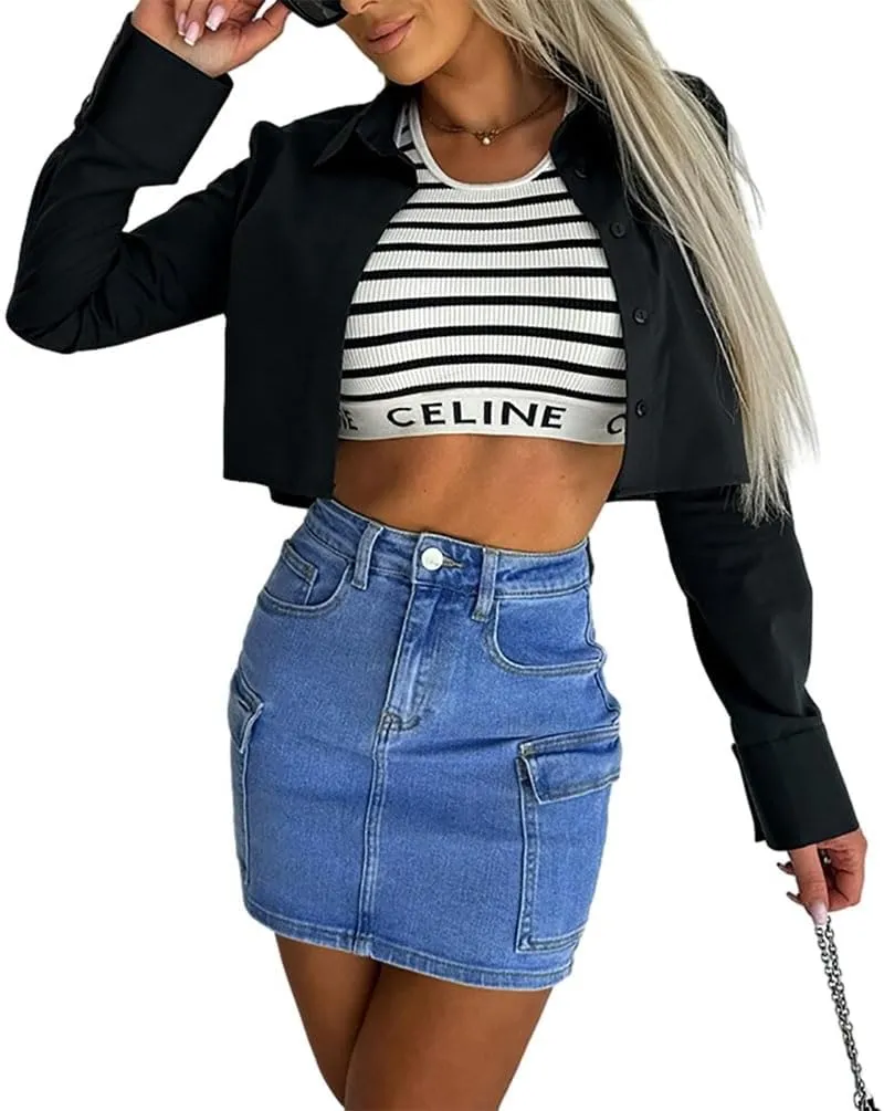 Women's Casual Loose Summer Jeans Shorts, Short with Pockets and Buttons A-Line Summer Chic Stretch