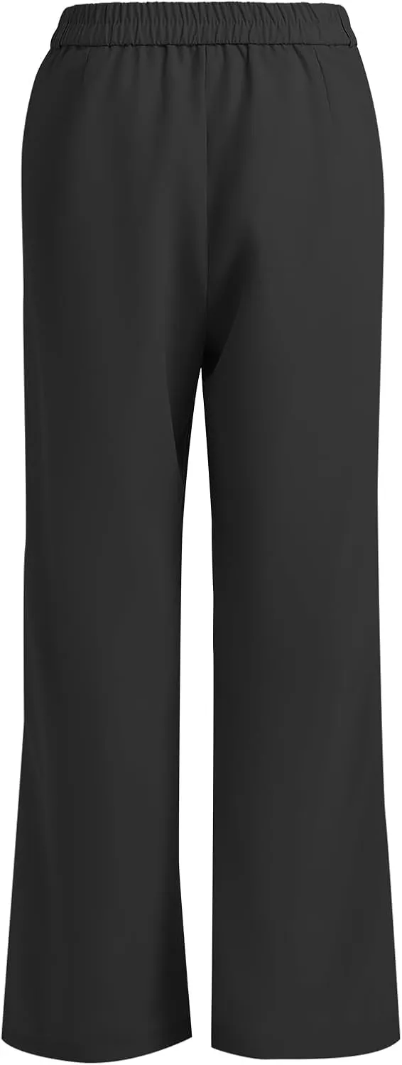 Women's Casual Pants High Waist Wide Leg Pants with Pockets Office Business Trousers
