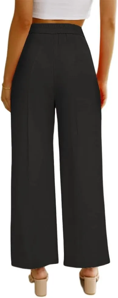 Women's Casual Pants High Waist Wide Leg Pants with Pockets Office Business Trousers