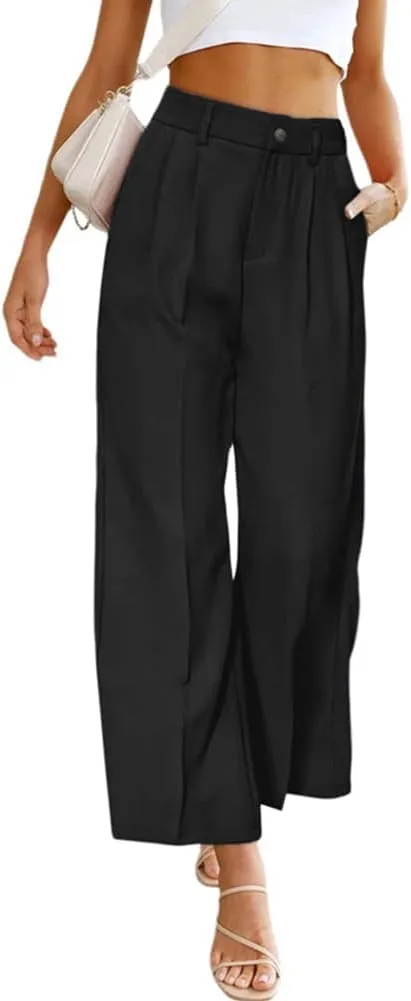 Women's Casual Pants High Waist Wide Leg Pants with Pockets Office Business Trousers
