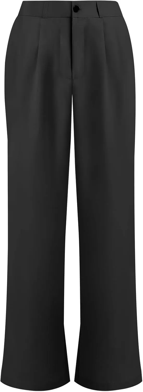 Women's Casual Pants High Waist Wide Leg Pants with Pockets Office Business Trousers