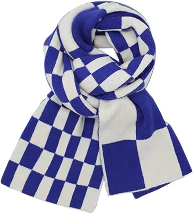 Women's Men's Klein Blue Plaid Thick Christmas Scarf,Trendy Versatile Scarfs Shawl for New Year Daily Travel.