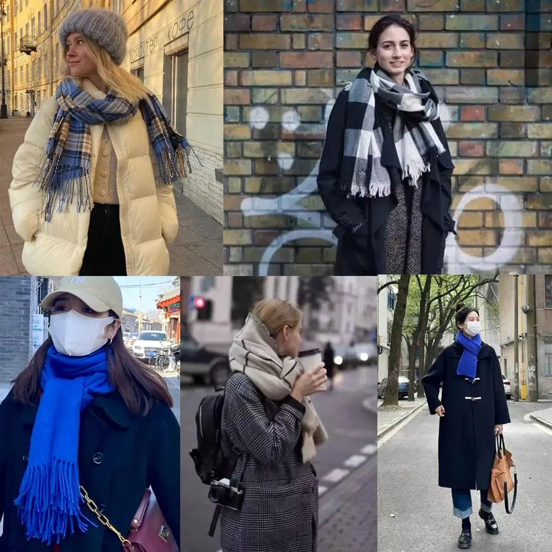 Women's Men's Klein Blue Plaid Thick Christmas Scarf,Trendy Versatile Scarfs Shawl for New Year Daily Travel.