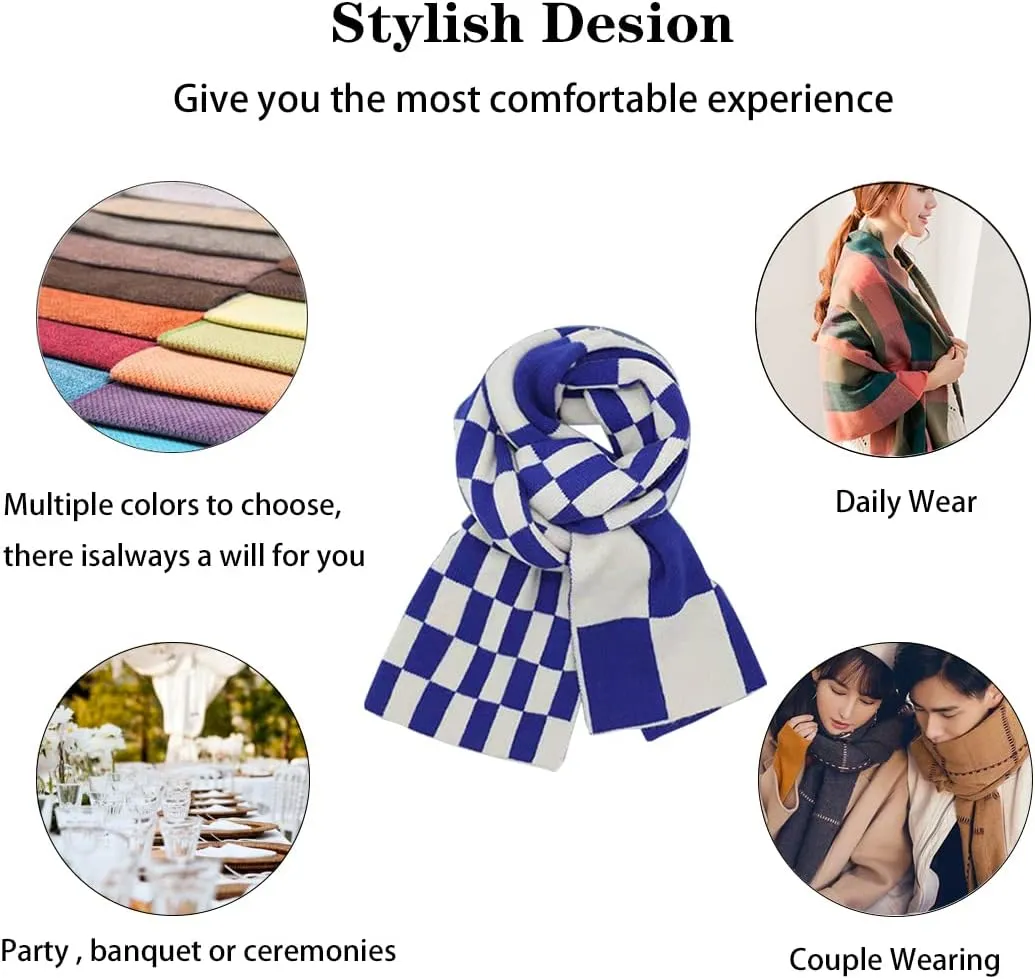 Women's Men's Klein Blue Plaid Thick Christmas Scarf,Trendy Versatile Scarfs Shawl for New Year Daily Travel.