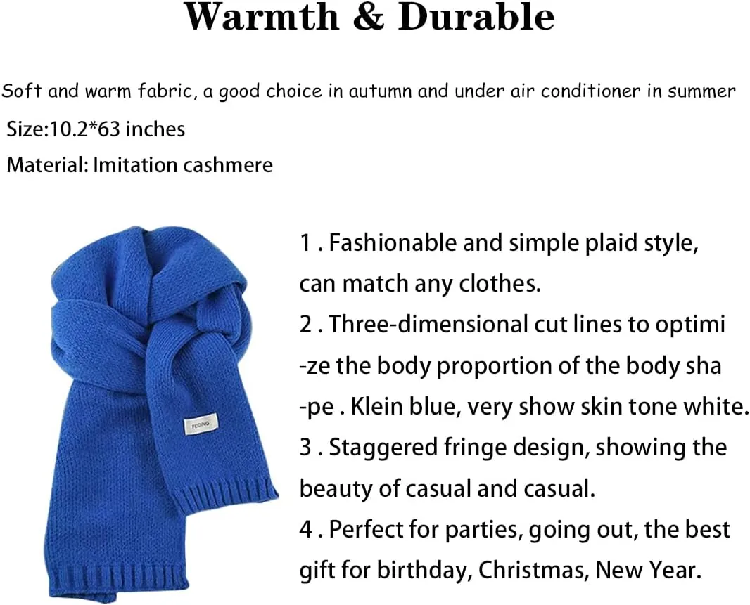 Women's Men's Klein Blue Plaid Thick Christmas Scarf,Trendy Versatile Scarfs Shawl for New Year Daily Travel.