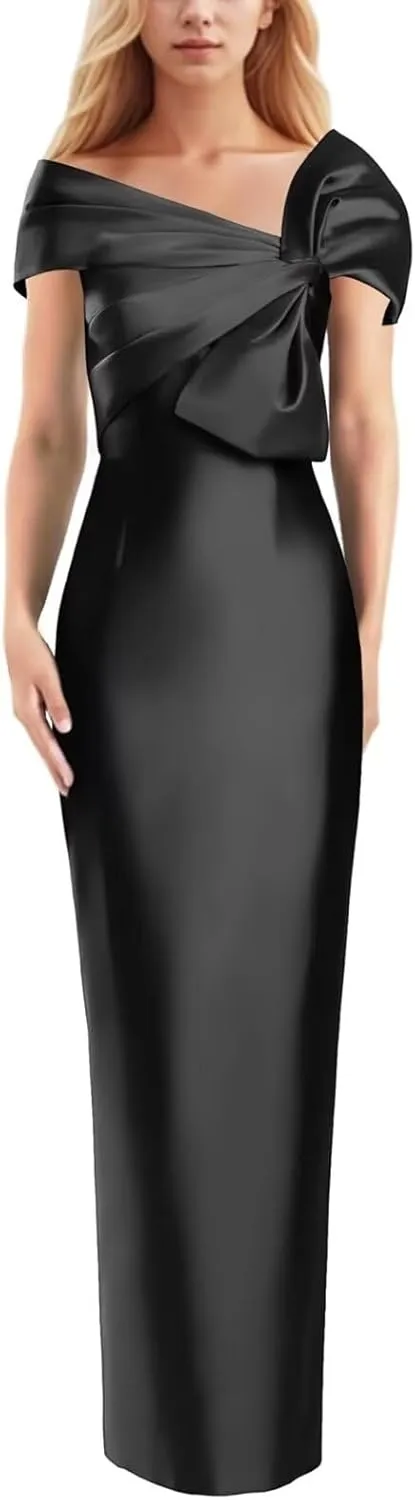 Women's Off The Shoulder Mermaid Prom Dress Satin Elegant Formal Evening Dress Floor Length Wedding Guest Dress