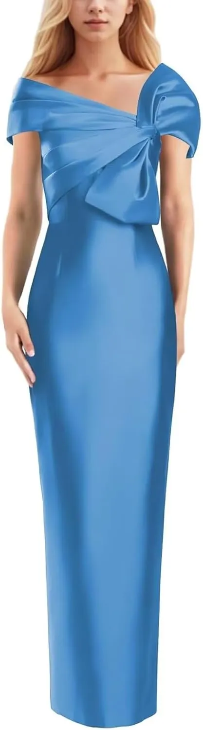 Women's Off The Shoulder Mermaid Prom Dress Satin Elegant Formal Evening Dress Floor Length Wedding Guest Dress