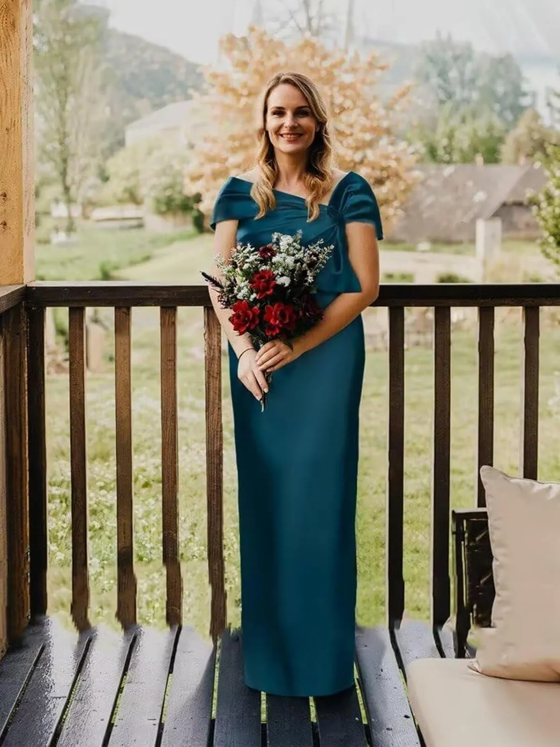 Women's Off The Shoulder Mermaid Prom Dress Satin Elegant Formal Evening Dress Floor Length Wedding Guest Dress