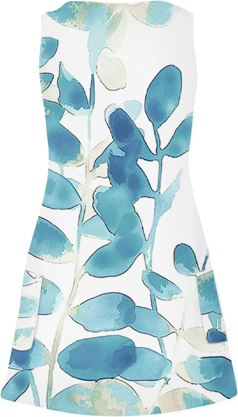 Womens Summer Dresses Beach Casual Sleeveless Floral Print Boho V Neck Loose Sundresses Dress with Pockets
