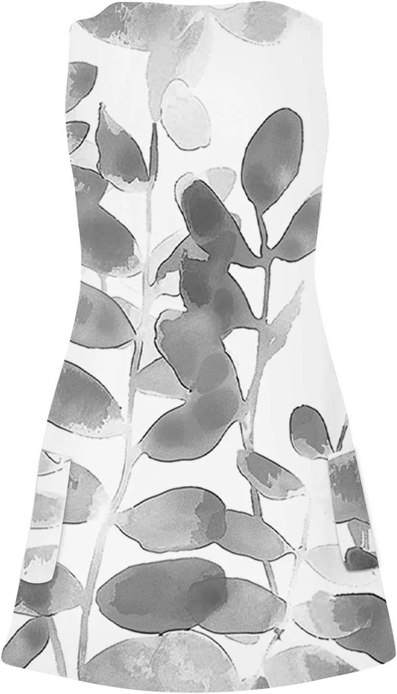 Womens Summer Dresses Beach Casual Sleeveless Floral Print Boho V Neck Loose Sundresses Dress with Pockets
