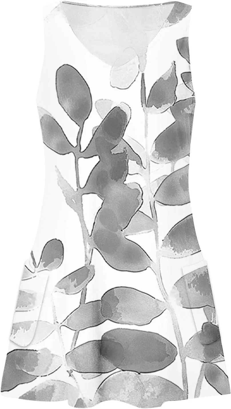 Womens Summer Dresses Beach Casual Sleeveless Floral Print Boho V Neck Loose Sundresses Dress with Pockets