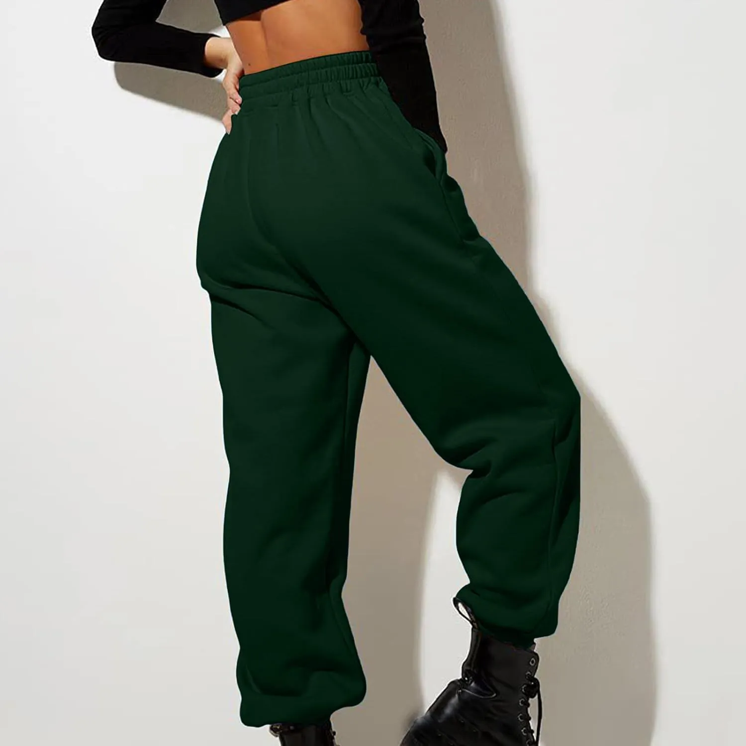 Women's Wide Leg Sweatpants Elastic High Waisted Fleece Baggy Joggers Casual Comfy Workout Lounge Yoga Pants Pockets