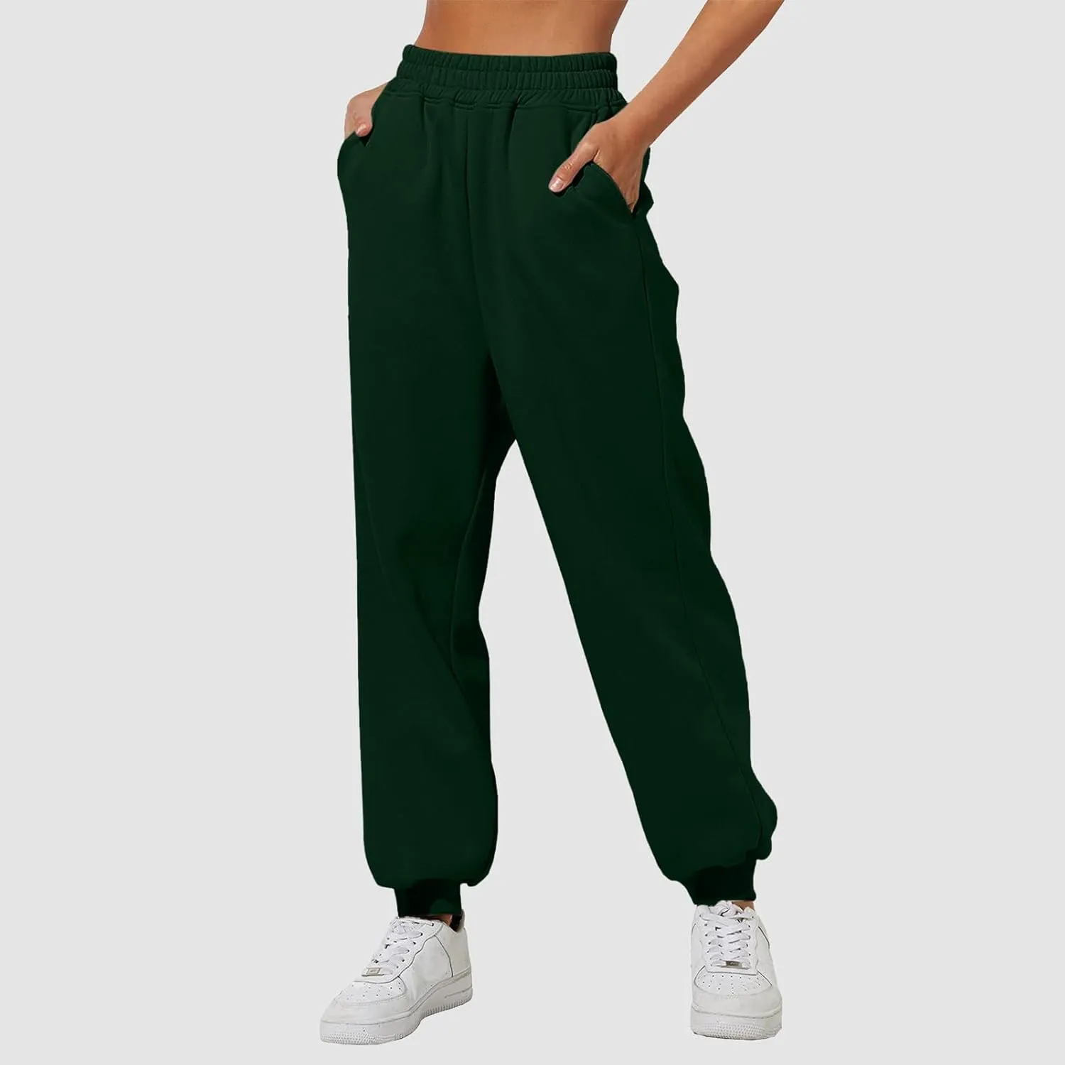 Women's Wide Leg Sweatpants Elastic High Waisted Fleece Baggy Joggers Casual Comfy Workout Lounge Yoga Pants Pockets