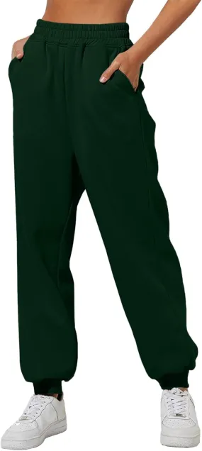 Women's Wide Leg Sweatpants Elastic High Waisted Fleece Baggy Joggers Casual Comfy Workout Lounge Yoga Pants Pockets