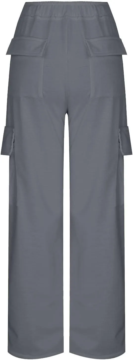 Workpant for Women 2024 Fashion Elastic Solid Sweatpant Straight Leg Crop Comfy Trousers with Side Pockets
